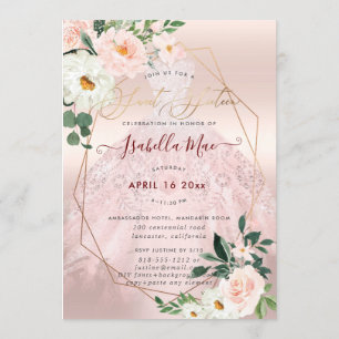 Sweet sixteen Cream Ro Watercolor Flowers Inbjudningar