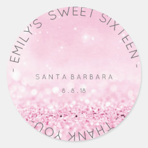 Sweet sixteen Diamond Rosa ros Sparkly Glitter Runt Klistermärke