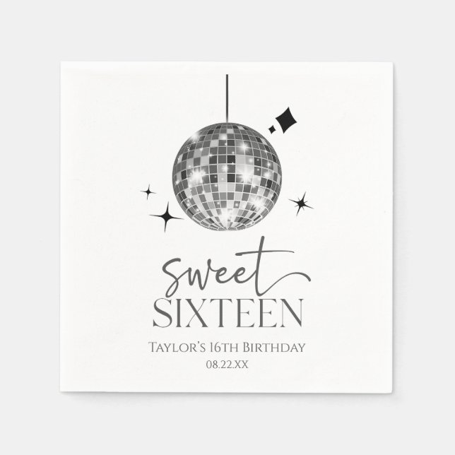 Sweet sixteen Disco Boll 16:e Födelsedagsfesten Pappersservett (Framsidan)