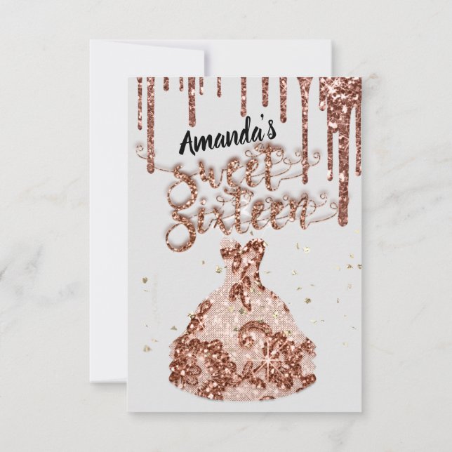 Sweet sixteen Dress Glitter Drift Black Grått Inbjudningar (Baksida)