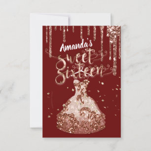 Sweet sixteen Dress Glitter Drip Burgundy Inbjudningar