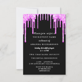 Sweet sixteen Dress Glitter Drip Rosa Drips Black Inbjudningar