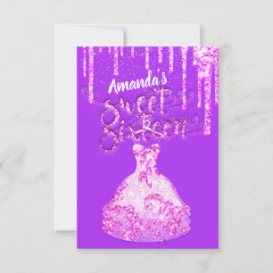 Sweet sixteen Dress Glitter Drip Rosa Drips Lila Inbjudningar