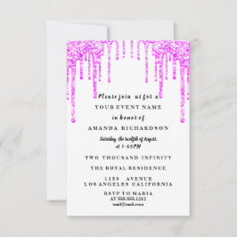 Sweet sixteen Dress Glitter Drip Rosa Drips White Inbjudningar