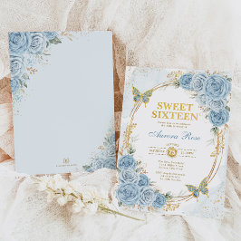 Sweet sixteen Dusty Blue Guld Ro Inbjudningar