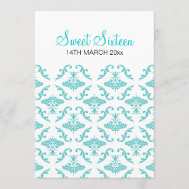 Sweet sixteen Elegant Damask Blue Inbjudningar