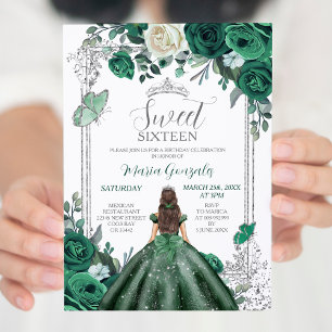 Sweet sixteen Emerald Grönt & Silver Birthday Inbjudningar