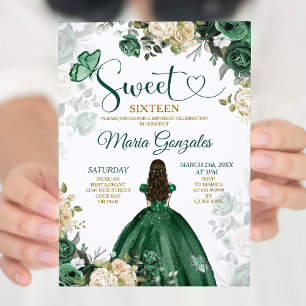 Sweet sixteen Emerald Grönt & White Födelsedagsfes Inbjudningar