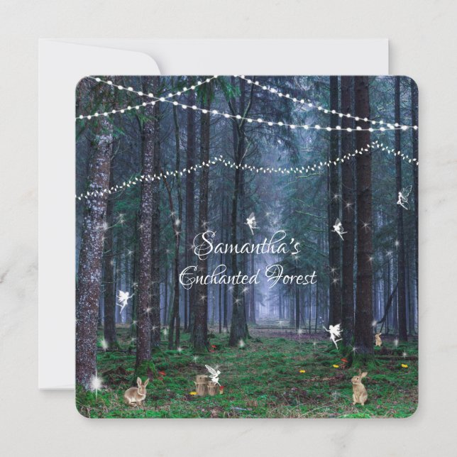 Sweet sixteen Enchanted Forest Älvors Bunnies Inbjudningar (Framsida)