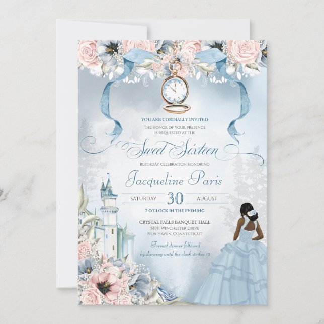 Sweet sixteen Fairy Tale Princess Cinderella Theme Inbjudningar (Framsida)