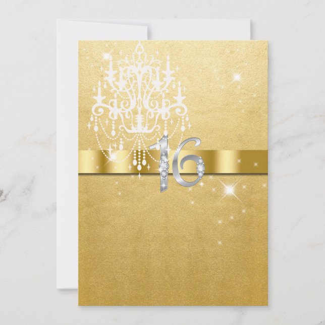 Sweet sixteen, Faux Glitter, Guld, White, Anpassni Inbjudningar (Framsida)