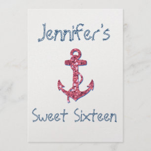 Sweet sixteen flickaktigt, roligt, rosaglitter inbjudningar