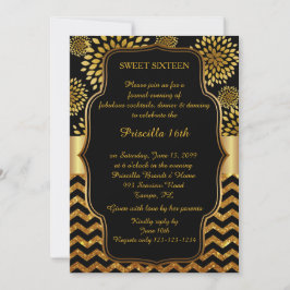 Sweet sixteen födelsedag,16:e,Gatsby stil,svart,Go Inbjudningar