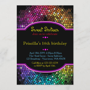 Sweet sixteen födelsedag,Disco stil,chic Inbjudningar