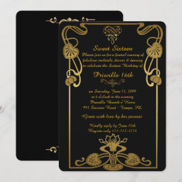Sweet sixteen födelsedag,Gatsby stil, Black-Guld Inbjudningar