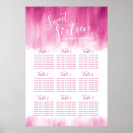 Sweet sixteen födelsedag, röd rosa, bord diagram poster