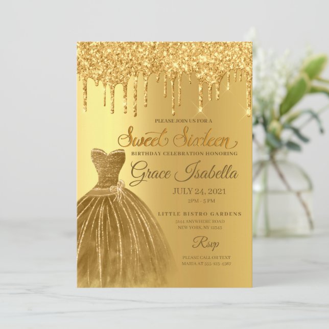Sweet sixteen födelsedagen för drivningen guld Gli Inbjudningar (Stående Fram)
