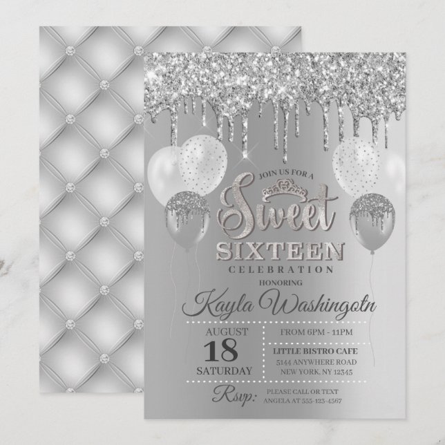 Sweet sixteen födelsedagen för drivningen silver G Inbjudningar (Fram/baksida)