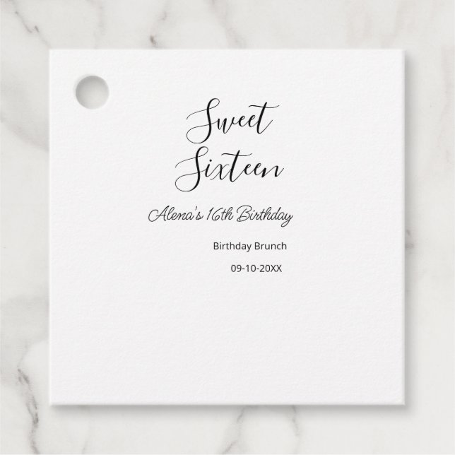Sweet sixteen födelsedagsbrunch 16-årsdagen namn d gåvor etiketter (Framsida)