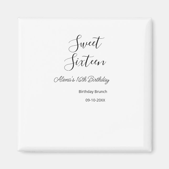 Sweet sixteen födelsedagsbrunch 16-årsdagen namn d magnet (Framsidan)
