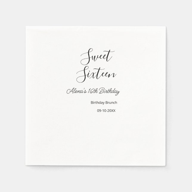 Sweet sixteen födelsedagsbrunch 16-årsdagen namn d pappersservett (Framsidan)