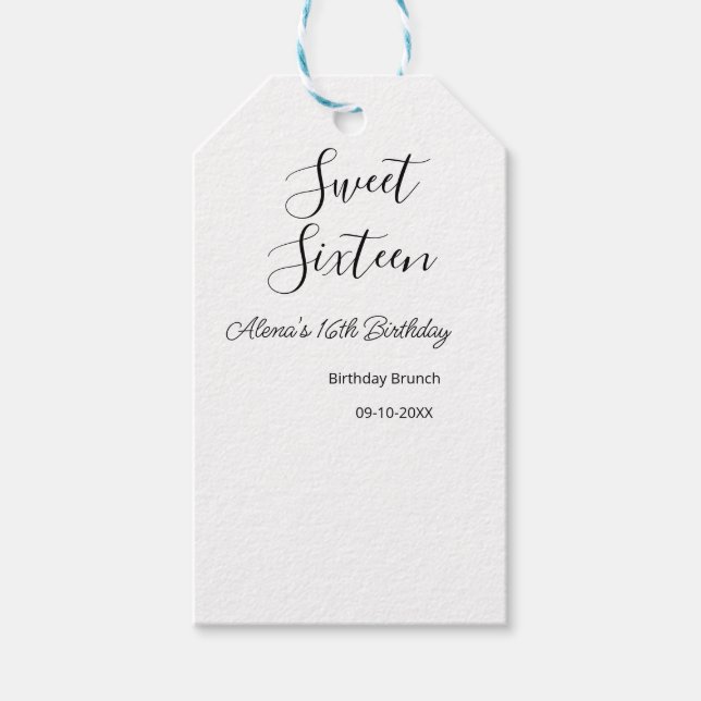 Sweet sixteen födelsedagsbrunch 16-årsdagen namn d presentetikett (Framsidan)