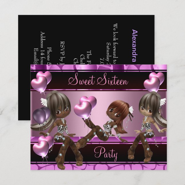 Sweet sixteen Födelsedagsfest Balloons Rosa Girls  Inbjudningar (Fram/baksida)