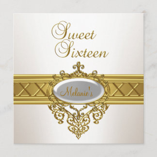 Sweet sixteen Födelsedagsfest Elegant White Guld Inbjudningar