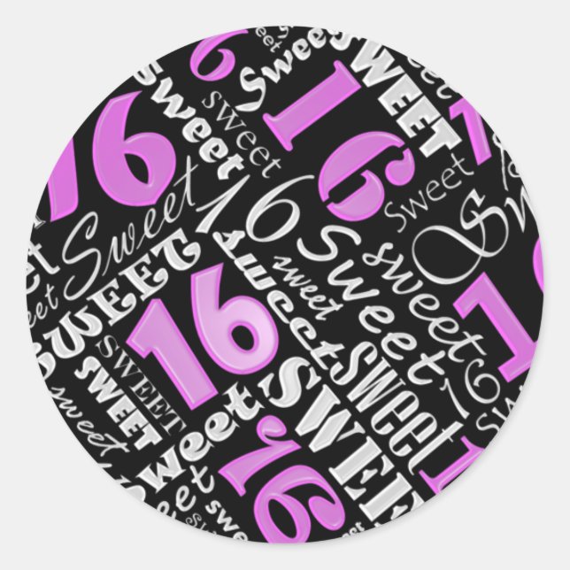 Sweet sixteen Födelsedagsfest-etikett Runt Klistermärke (Framsida)