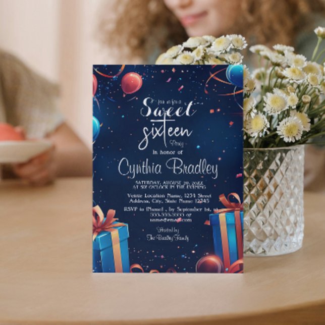 Sweet sixteen Födelsedagsfest och konfetti Inbjudningar (Skapare uppladdad)