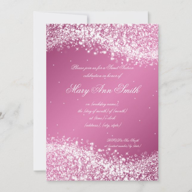 Sweet sixteen Födelsedagsfest Pärlande våg Rosa Inbjudningar (Framsida)