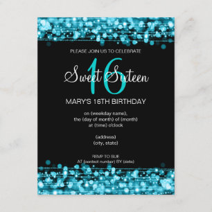 Sweet sixteen Födelsedagsfest Sparkles blått Inbjudningar