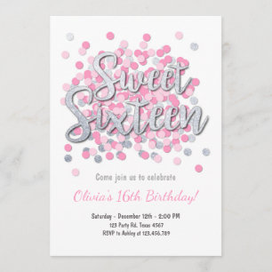 Sweet sixteen födelsedagsinbjudan Flicka Rosa Silv Inbjudningar