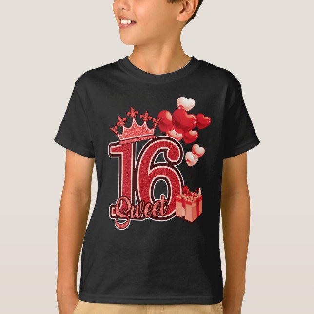 Sweet sixteen födelsedagsröda t shirt (Framsida)
