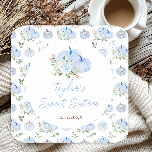 Sweet sixteen för blå Blommigt Underlägg Papper Kvadrat (Skapare uppladdad)