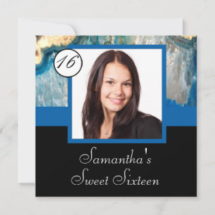 Sweet sixteen för blå kristallfotomall inbjudningar