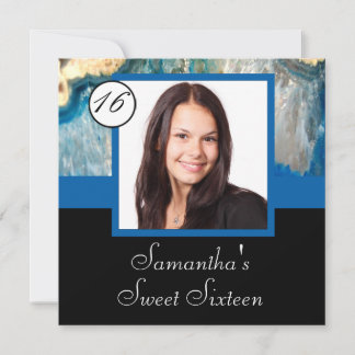 Sweet sixteen för blå kristallfotomall inbjudningar