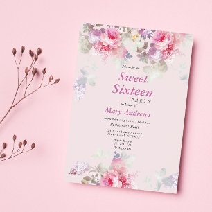 Sweet sixteen för Blommigt av Rosa Lavender Vinta Inbjudningar