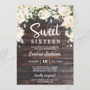 sweet sixteen för blommigt av rustik vintage av tr inbjudningar