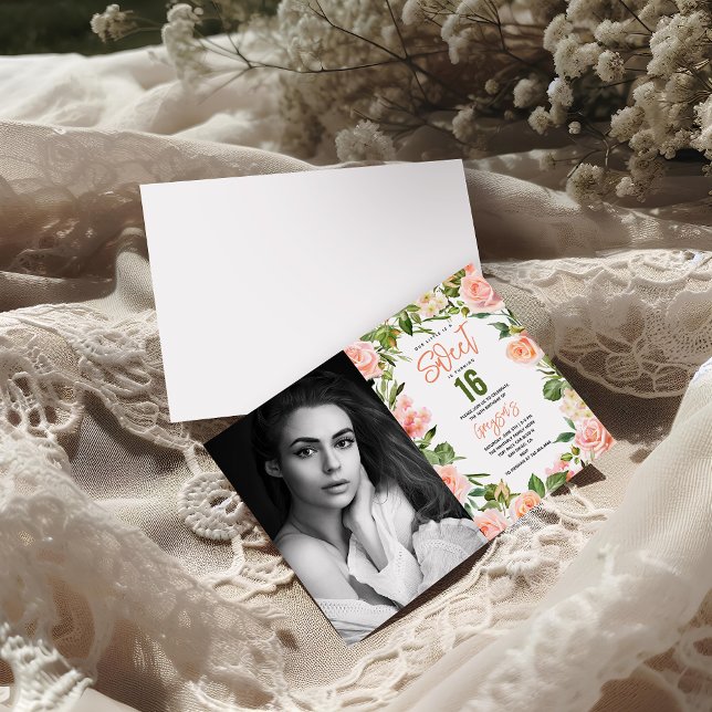 Sweet sixteen för Blommigt av vattenfärg i elegant Inbjudningar (Skapare uppladdad)