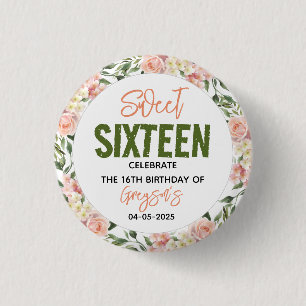 Sweet sixteen för Blommigt av vattenfärg i elegant Knapp
