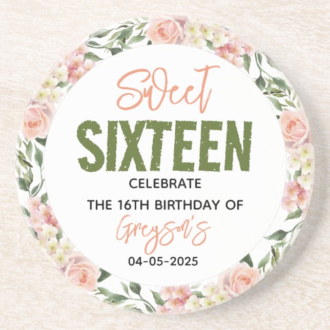 Sweet sixteen för Blommigt av vattenfärg i elegant Underlägg (Framsidan)