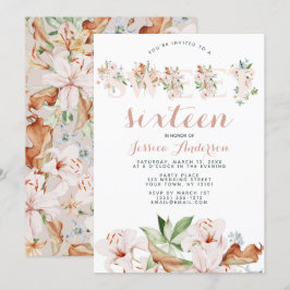 Sweet sixteen för Blommigt av vattenfärgskoral för Inbjudningar
