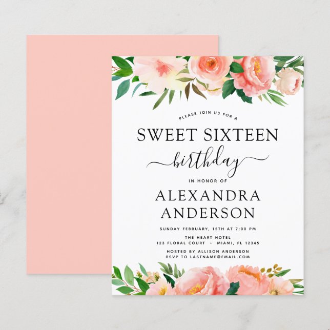 Sweet sixteen för Blommigt för budgetkorallager (Fram/baksida)