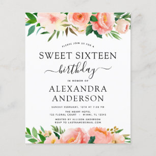 Sweet sixteen för Blommigt för budgetkorallager Flygblad