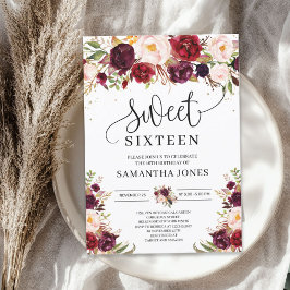 sweet sixteen för blommigt i trendig Marsala burg Inbjudningar