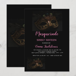 Sweet sixteen för elegant Rosa Masqueramasktema Inbjudningar
