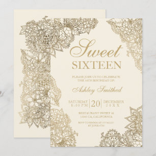 sweet sixteen för elfenbensartad elegant i benvita inbjudningar
