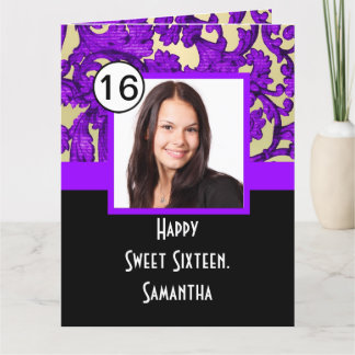 sweet sixteen för fotomall för lila dämpas tack kort