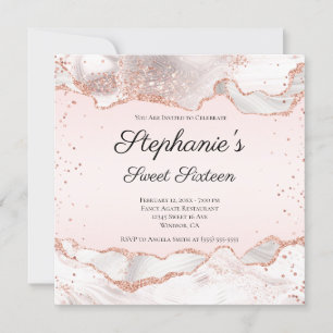 Sweet sixteen för glittery Ro Guld White Agate Inbjudningar